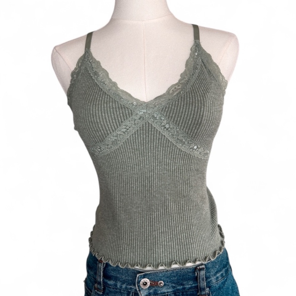 GYPSY & JADE Babydoll Lace Trim Lettuce Hem Cami Tank Y2K Indie Coquette S / M